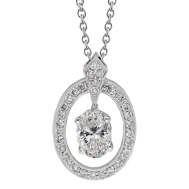 Ovale und runde Halo-Echt Aus der Erde Abgebauter Natürlicher Diamant-Anhänger-Halskette 2,25 Karat Weißgold 14K