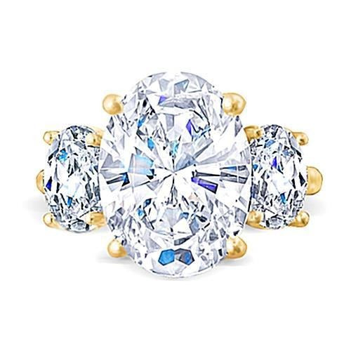 Ovaler 3 Karat Echt Aus der Erde Abgebauter Natürlicher Diamant Drei Steine Verlobungsring Gelbgold Schmuck