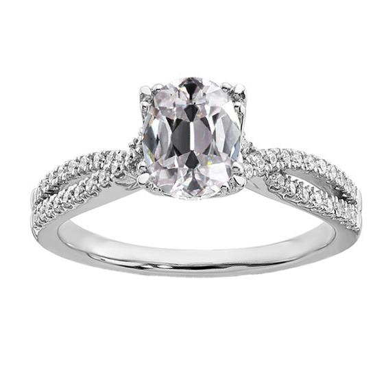 Ovaler Altschliff Echt Diamant Damen Ehering Gespaltener Schaft 5.25 Karat