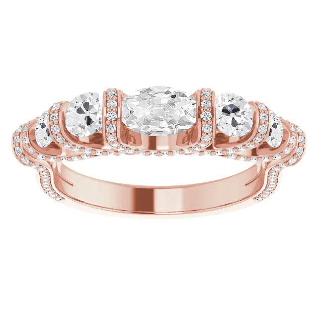 Ovaler Altschliff-Echt Diamant-Verlobungsring 10 Karat Bar-Set Schmuck