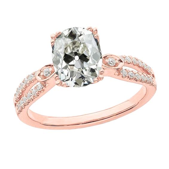 Ovaler Altschliff-Natürliche Diamant-Ehering mit Akzenten geteilter Schaft 5 Karat