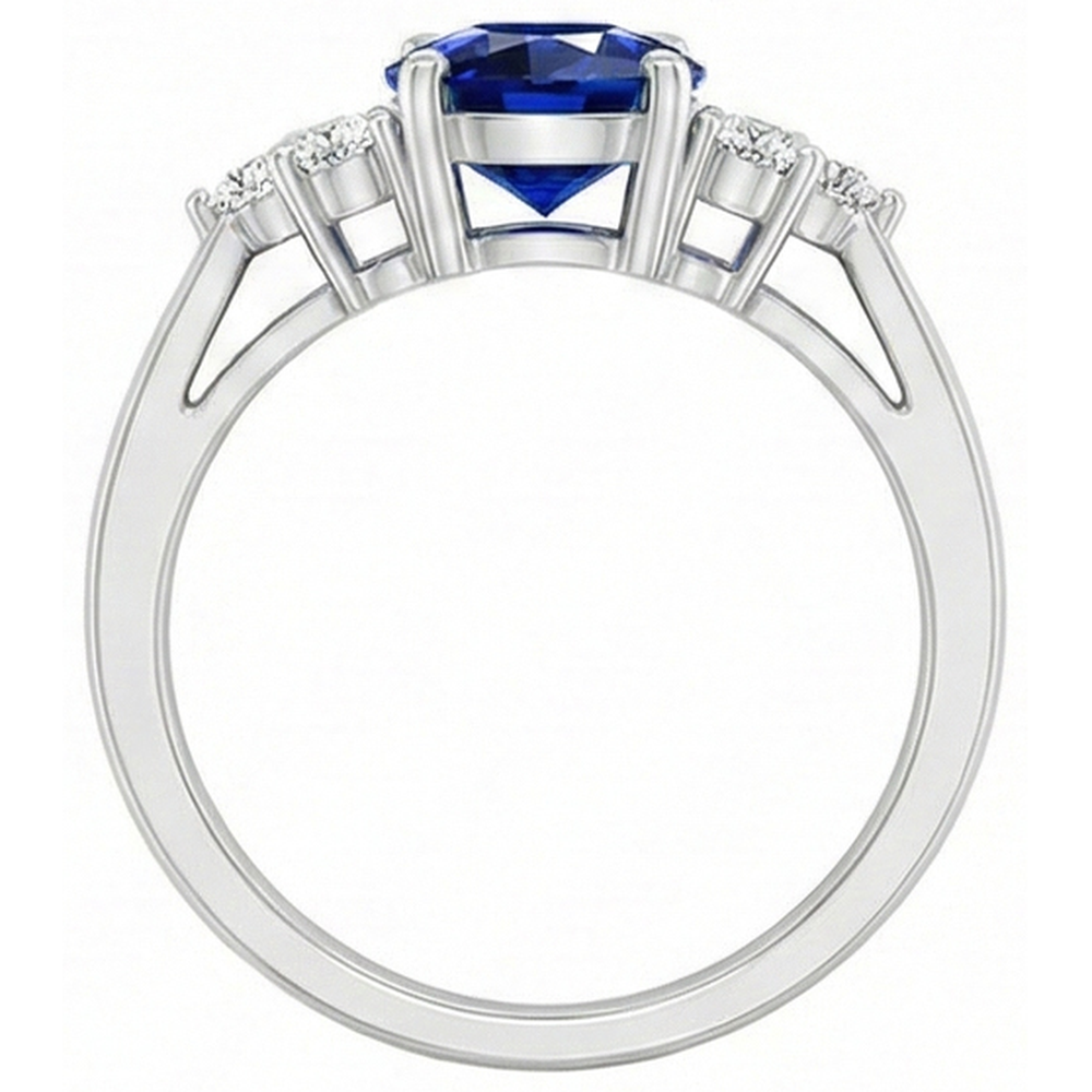 Ovaler Ceylon-Saphir-Aus der Erde Abgebauter Natürlicher Diamant-Ring 6 Karat Weißgold mit geteiltem Schaft