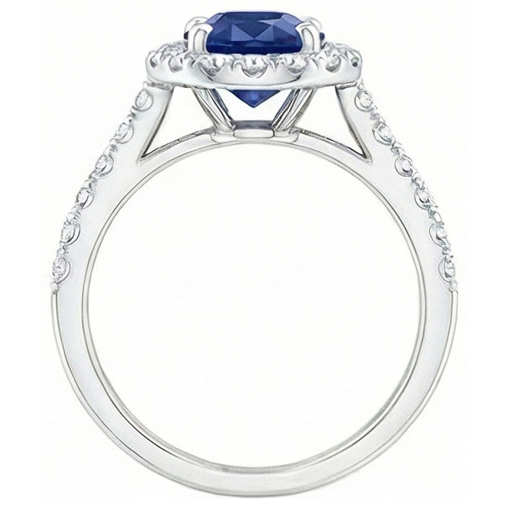 Ovaler Ceylon Saphir Aus der Erde Abgebauter Natürlicher Diamant Ring aus Massivem Gold 14K
