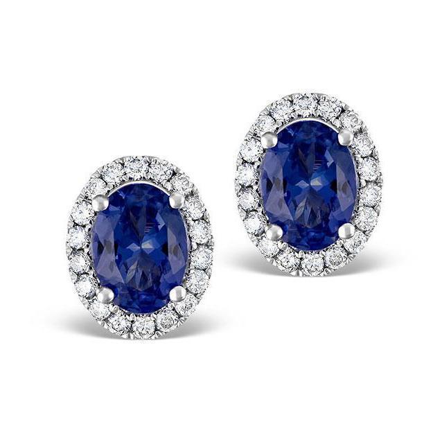 Ovaler Ceylon Saphir Diamant Ohrstecker Weißgold 14K 5,40 ct. - harrychadent.de