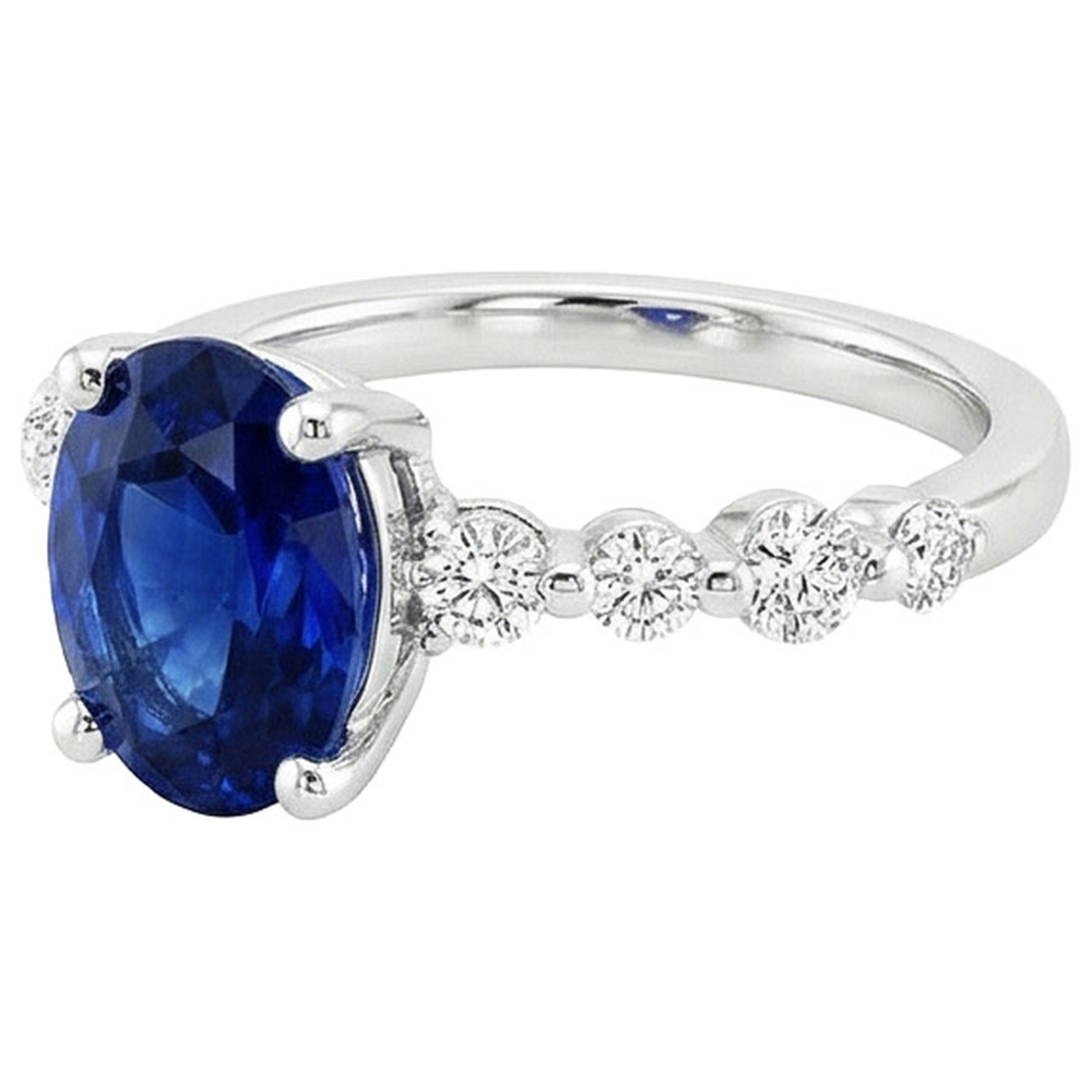 Ovaler Ehering aus Ceylon-Saphir mit runden Natürlicher Diamant ( nicht im Labor gezüchtet )en-Akzenten 5 Karat