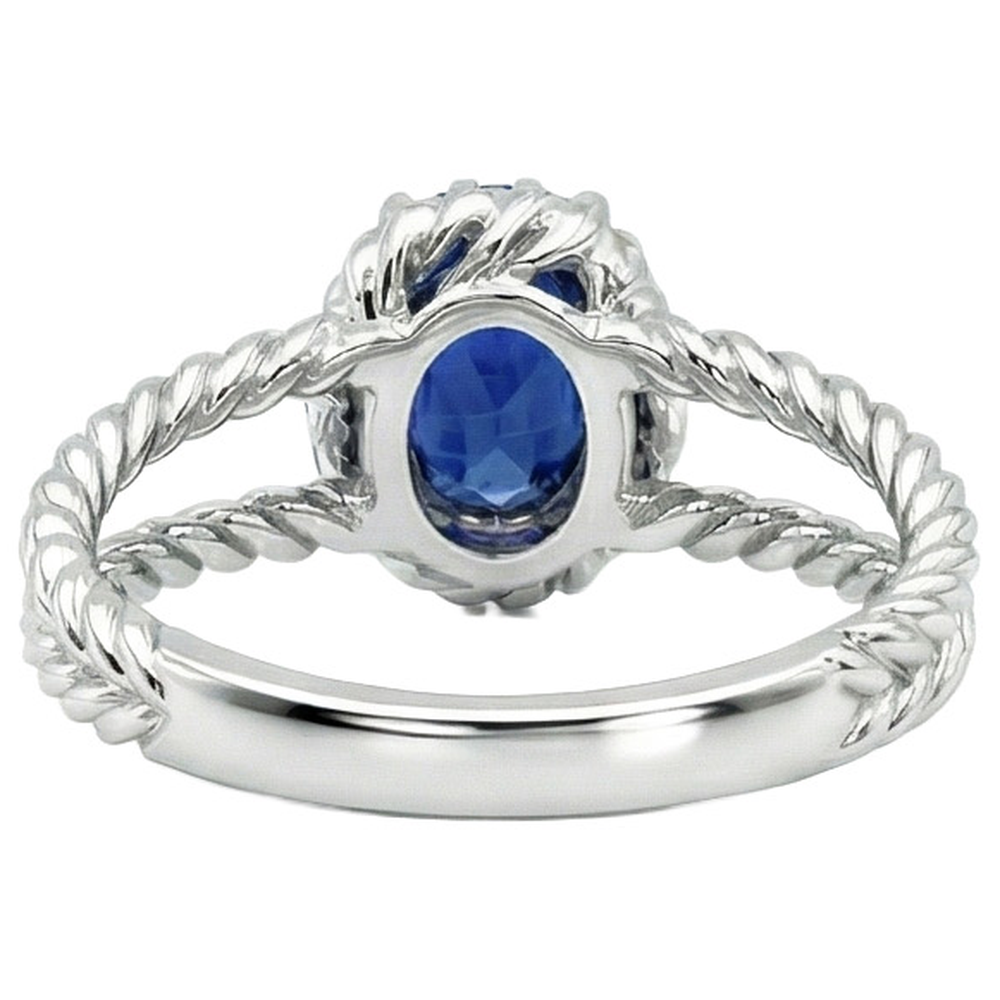 Ovaler Fancy Ring mit Saphir und Aus der Erde Abgebauter Natürlicher Diamant 1,55 Karat 14K Weißgold