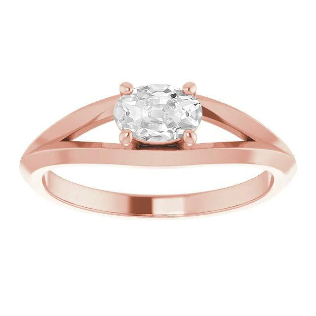 Ovaler Old Mine Cut Echt Aus der Erde Abgebauter Natürlicher Diamant Solitaire Ring mit geteiltem Schaft 3 Karat