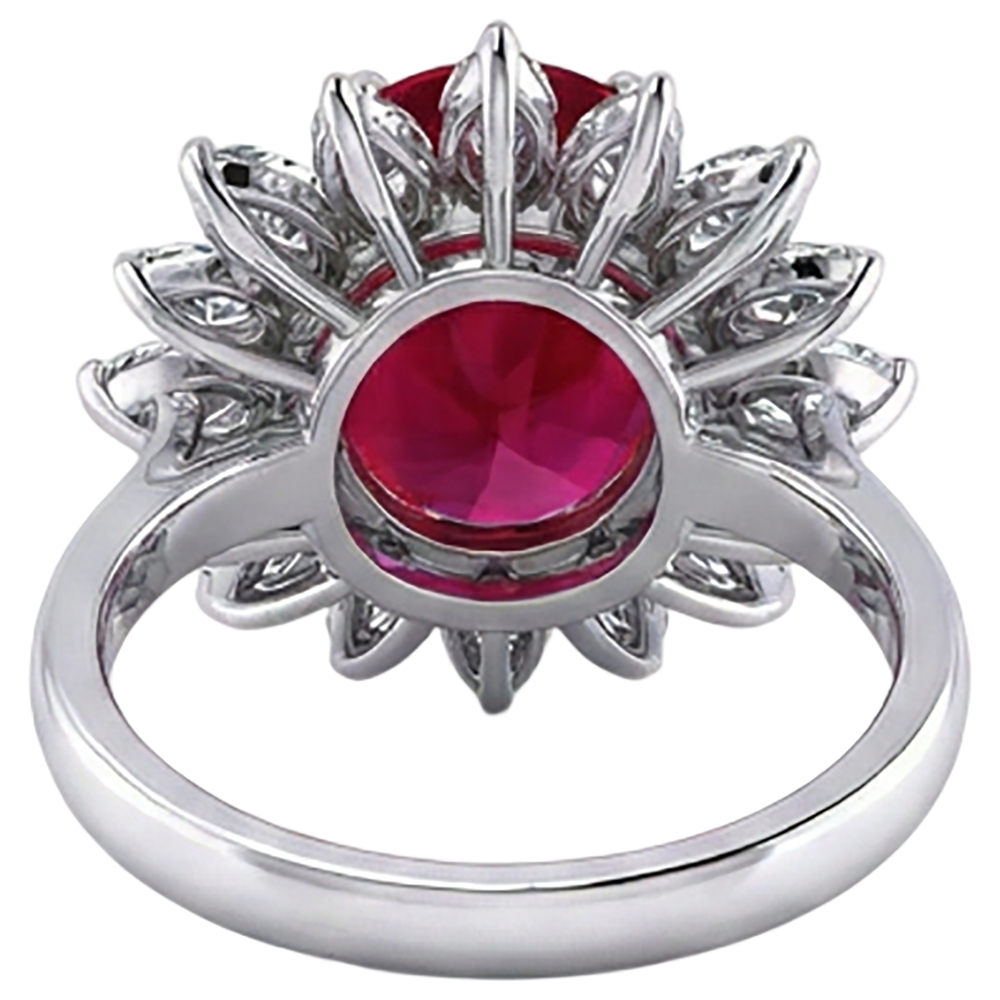 Ovaler Ring mit natürlichem 13,80 Karat Rubin Aus der Erde Abgebauter Natürlicher Diamant Weißgold 14K