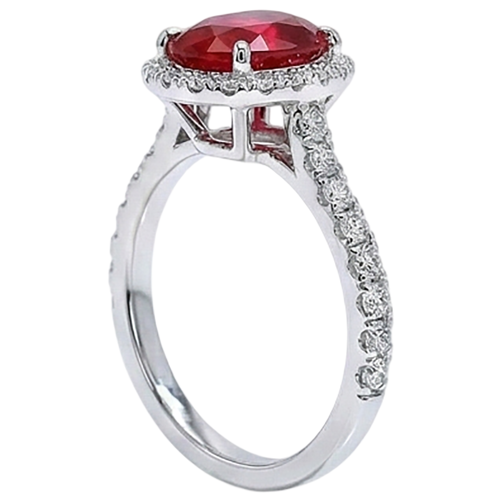 Ovaler Rubin-Aus der Erde Abgebauter Natürlicher Diamant-Ring Lady Halo Jewelry Weißgold 14K 3,70 ct.