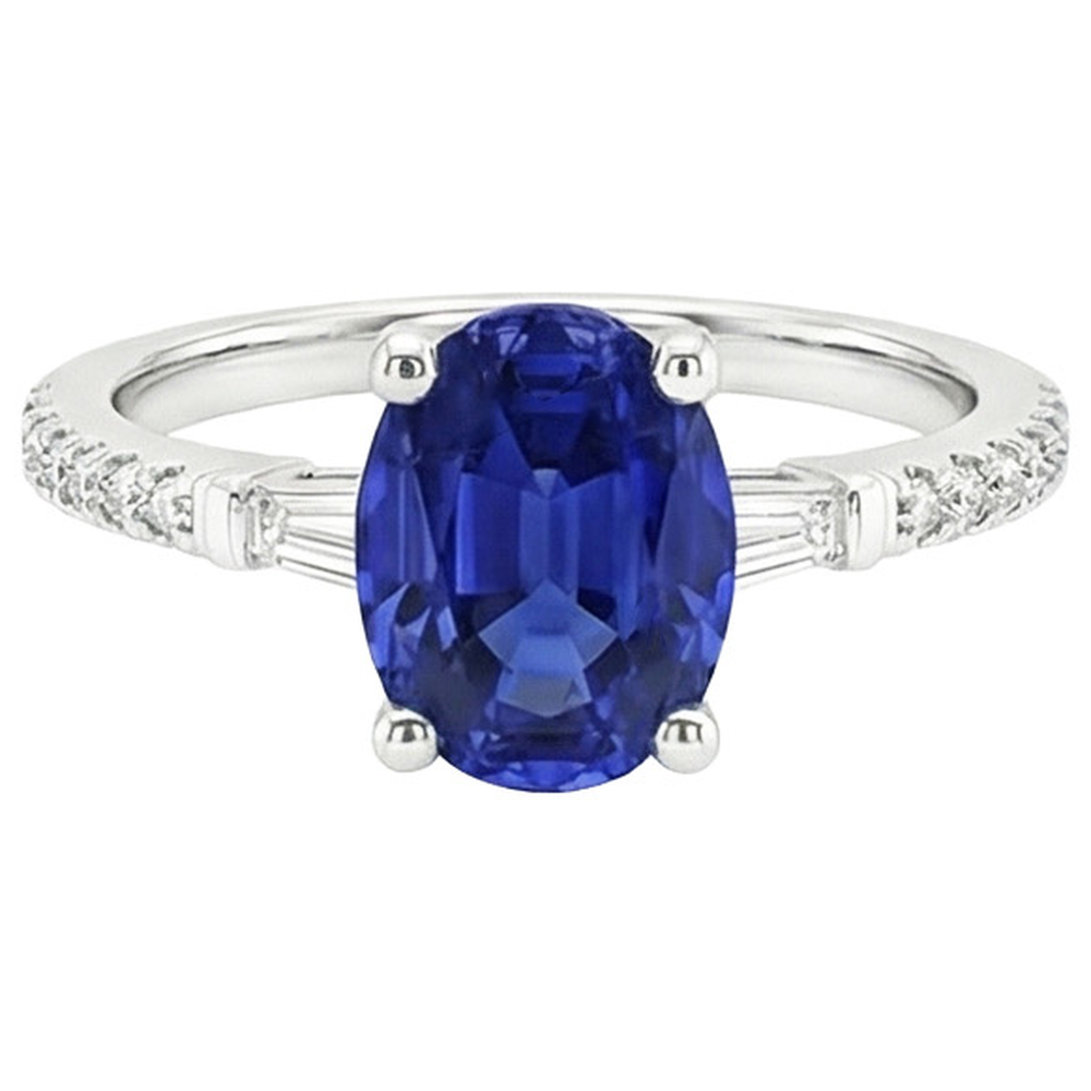Ovaler Saphir-Natürlicher Diamant ( nicht im Labor gezüchtet )ring