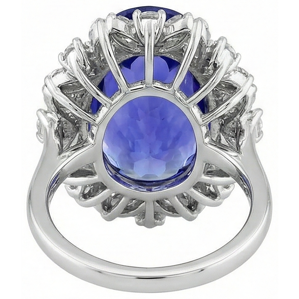 Ovaler Tansanit und Aus der Erde Abgebauter Natürlicher Diamanten 7 Karat Ring Weißgold 14K