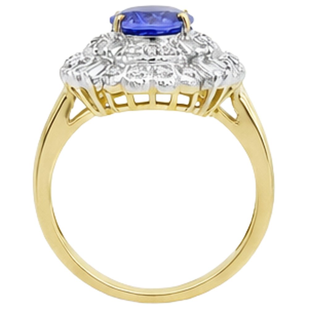 Ovaler Tansanit und Baguette Aus der Erde Abgebauter Natürlicher Diamanten Goldring 8 Karat Neu
