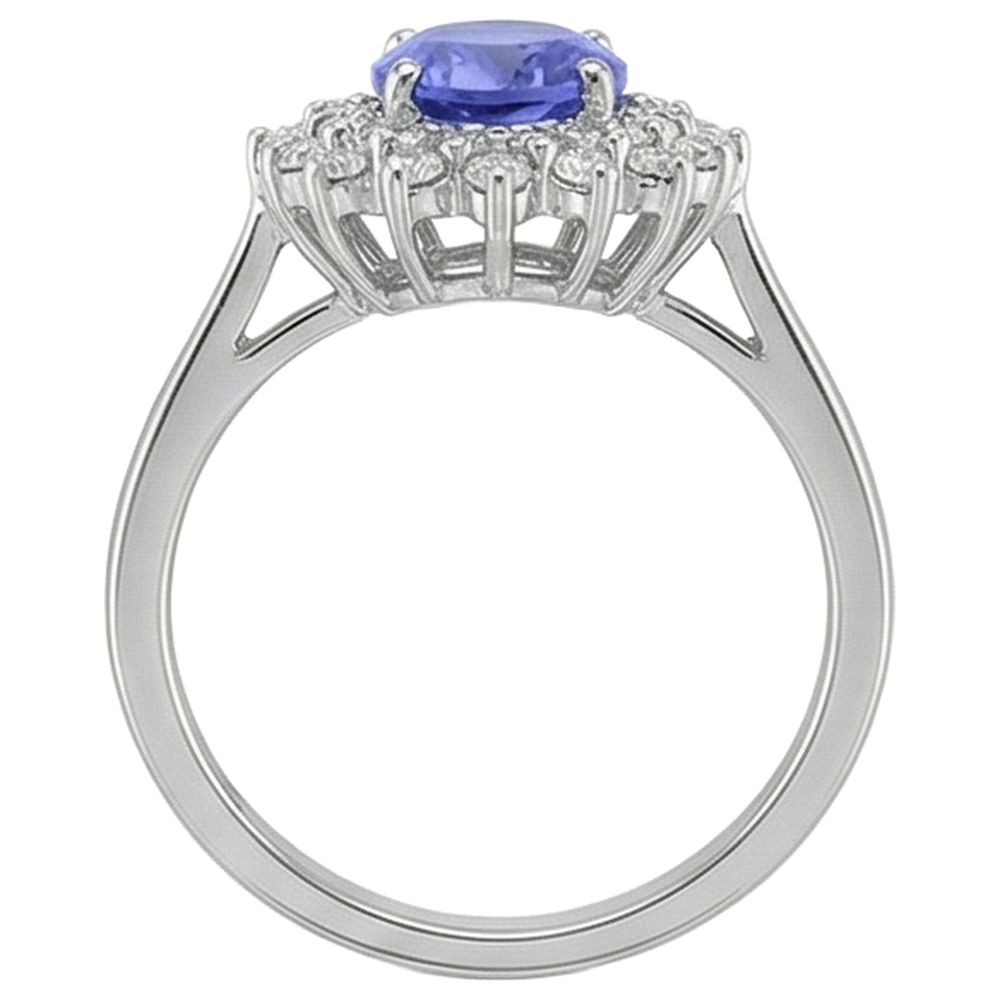 Ovaler Tansanit und runde Aus der Erde Abgebauter Natürlicher Diamanten 11,25 Karat Ring Weißgold 14K