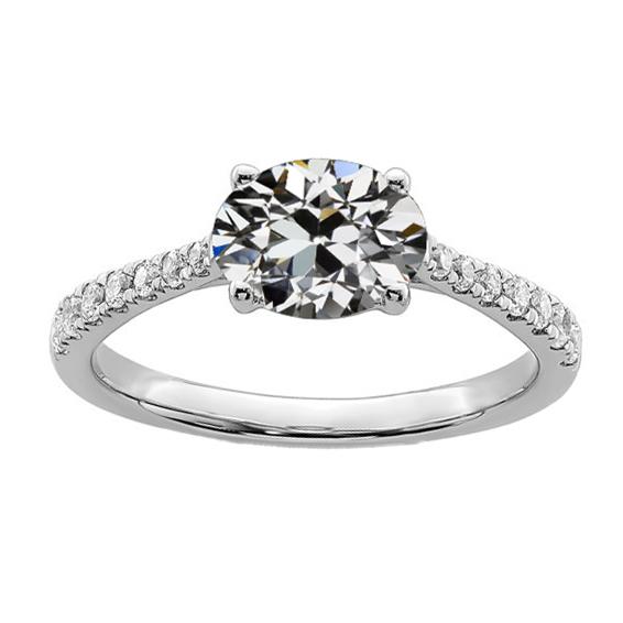Ovaler alter Bergmann Echt Diamant Ehering 4 Krappen Satz 4.50 Karat Gold 14K