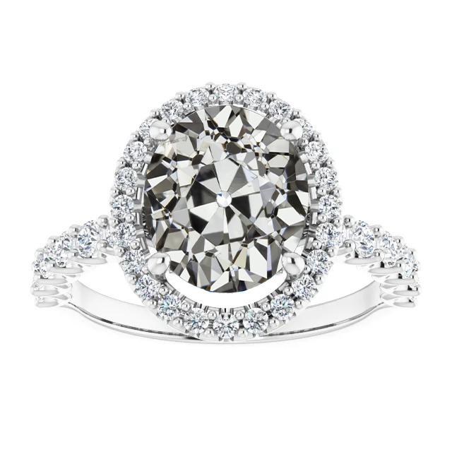 Ovaler alter Bergmann Echt Diamant Halo Jubiläumsring 14K Gold 8.50 Karat
