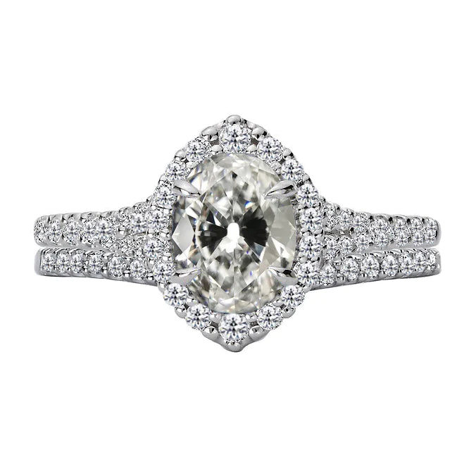 Ovaler alter Bergmann Echt Diamant Halo Verlobungsring Set 6.50 Karat
