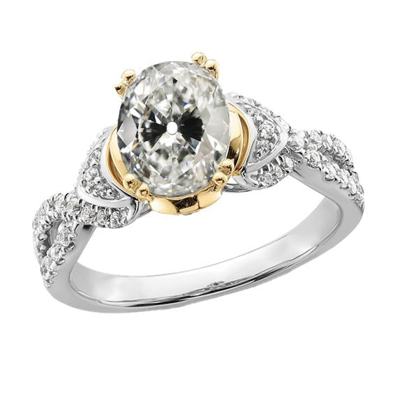 Ovaler alter Bergmann Echt Diamantring Doppel-Zinken-Teilt-Schaft 5 Karat