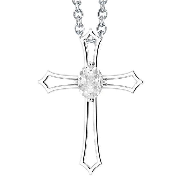 Ovaler alter Bergmann Gold Cross Echt Diamant Anhänger 1.50 Karat mit Kette