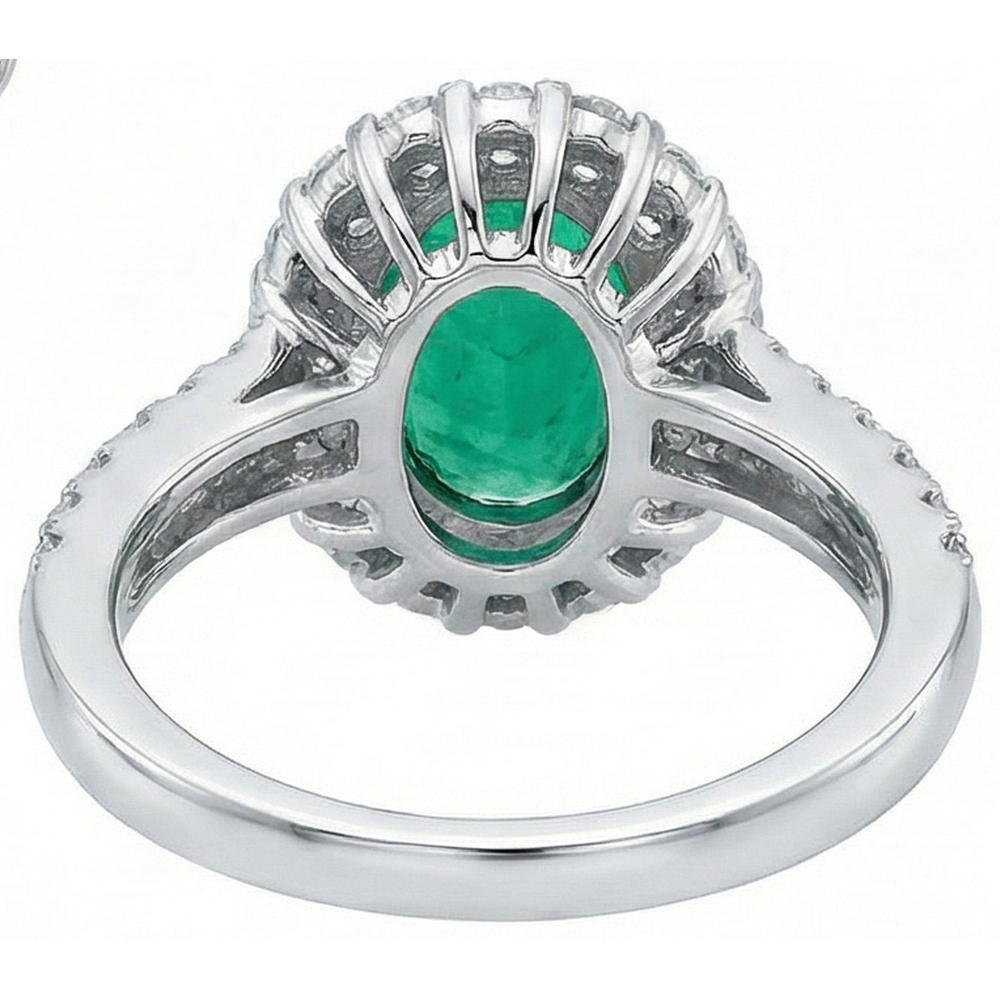 Ovaler grüner Smaragd-Aus der Erde Abgebauter Natürlicher Diamant-Edelstein-Ring 2.50 Karat Weißgold 14K