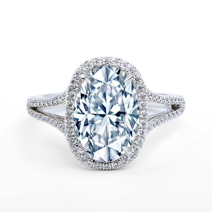 Ovaler und runder Echt Aus der Erde Abgebauter Natürlicher Diamant-Verlobungsring 5.80 Karat Weißgold 14K