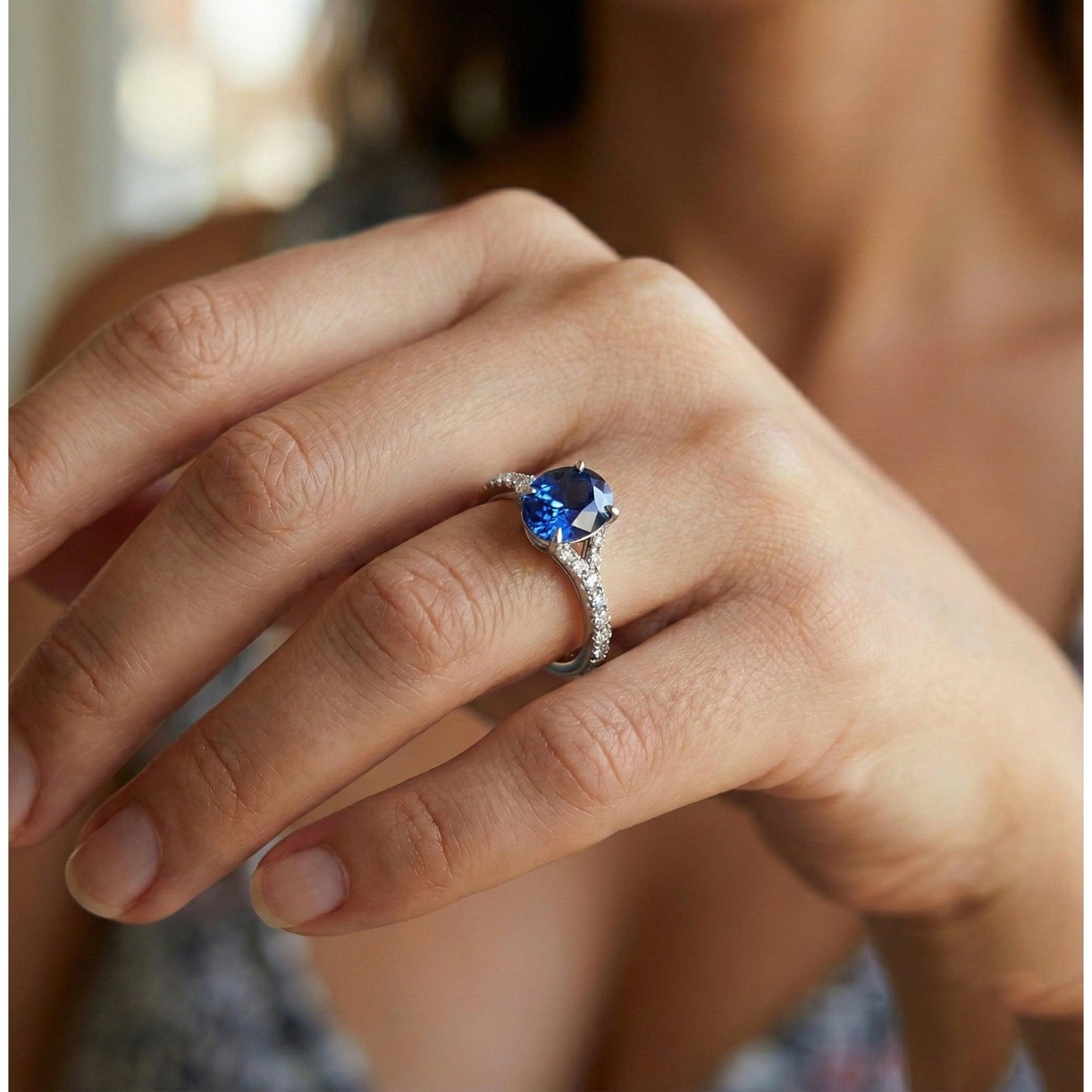 echter oval diamant 3.75Karat ring mit Diamantbesatz