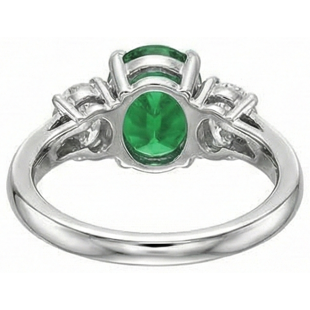 Ovalschliff 6.50 Karat Grün Smaragd Und Aus der Erde Abgebauter Natürlicher Diamanten 3 Steine Ring Weißgold 14K