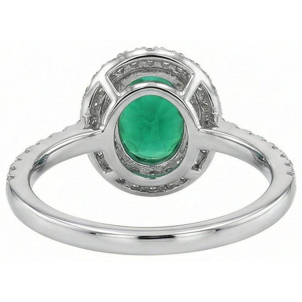 Ovalschliff Grün Smaragd Halo Runder Aus der Erde Abgebauter Natürlicher Diamant Edelstein Ring 4,35 Karat WG 14K
