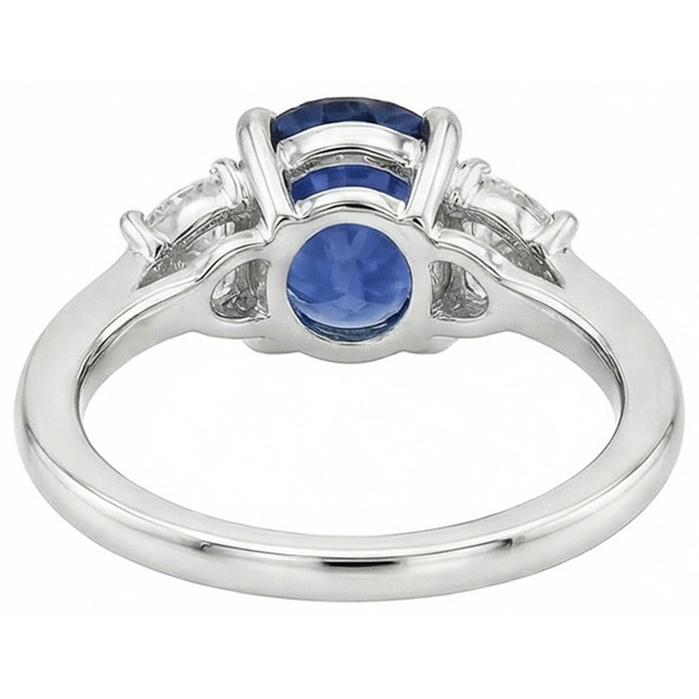 Ovalschliff Sri Lanka Saphir & Aus der Erde Abgebauter Natürlicher Diamant 3 Stein Ring 2 Karat WG 14K