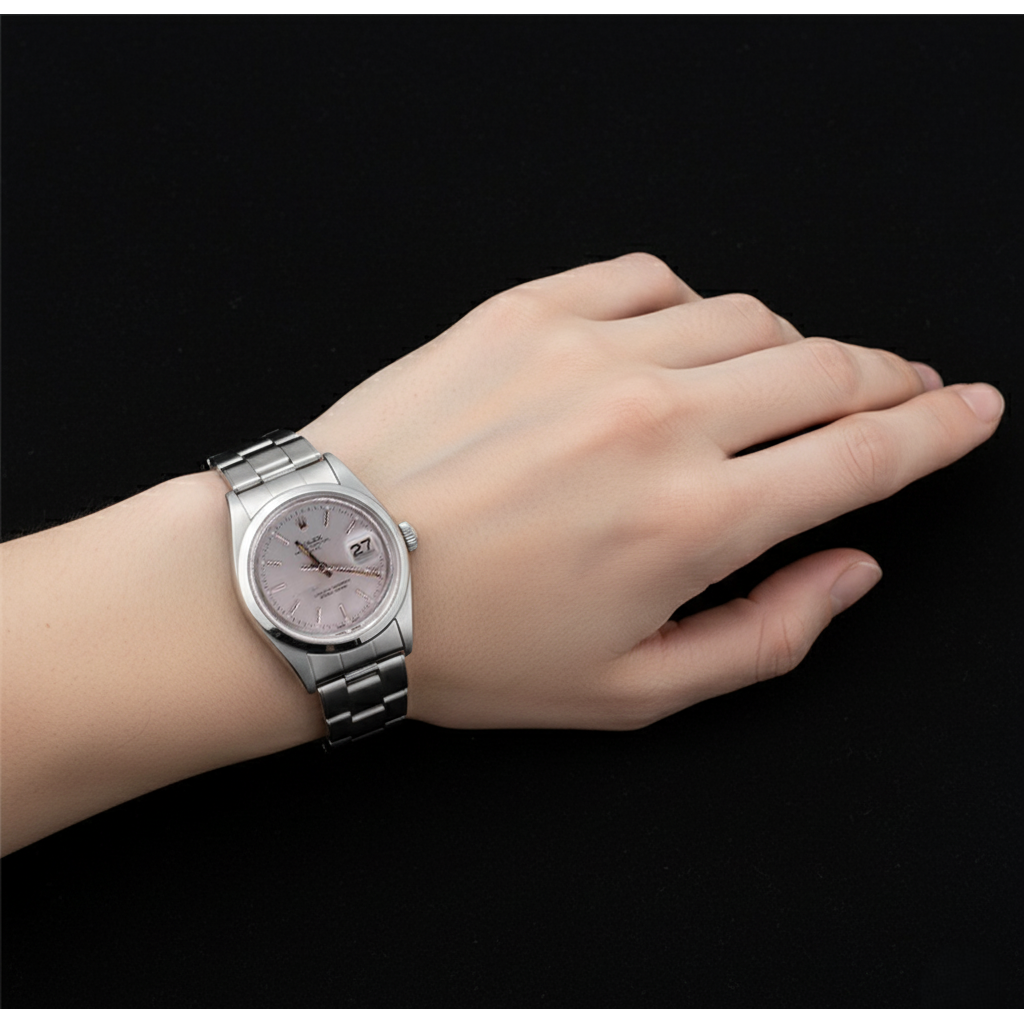 Oyster Edelstahl-Armband, weißes Stick-Zifferblatt, Rolex-Datums-Herrenuhr