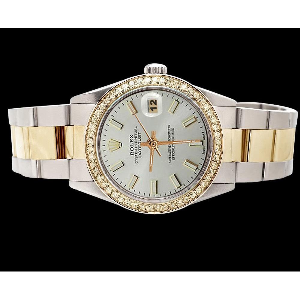 Oyster Edelstahl & Gelbgold Rolex-Uhr, weißes Stick-Zifferblatt, Datejust SCHNELLES EINSTELLEN