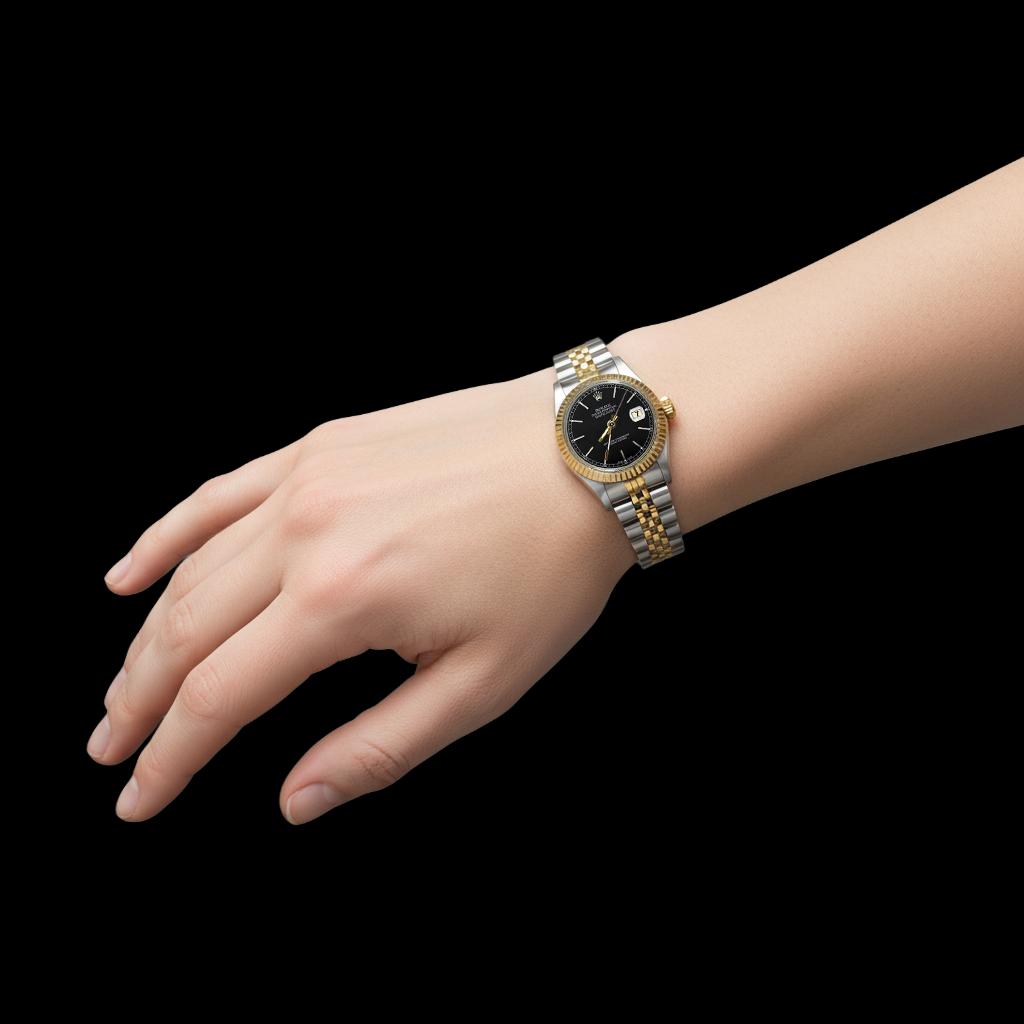 Oyster Perpetual blauer Index Stick-Zifferblatt Edelstahl & Gold Rolex Datejust Damenuhr