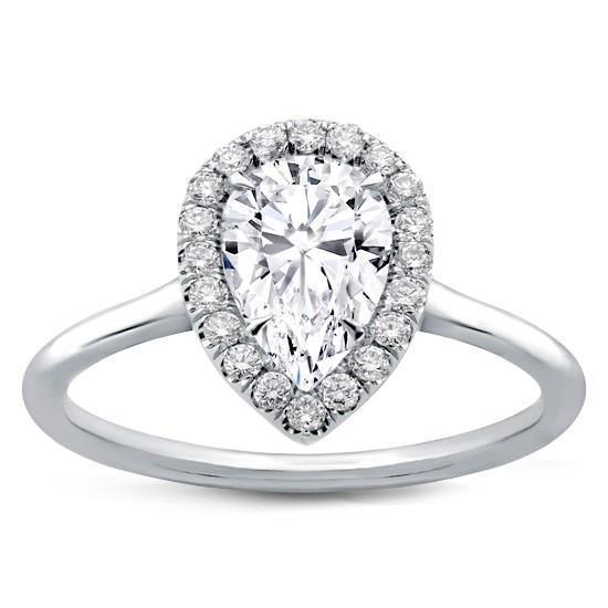 Pear Anniversary Runden Halo Echt DiamantVerlobungsring 2 Karat WG 14K