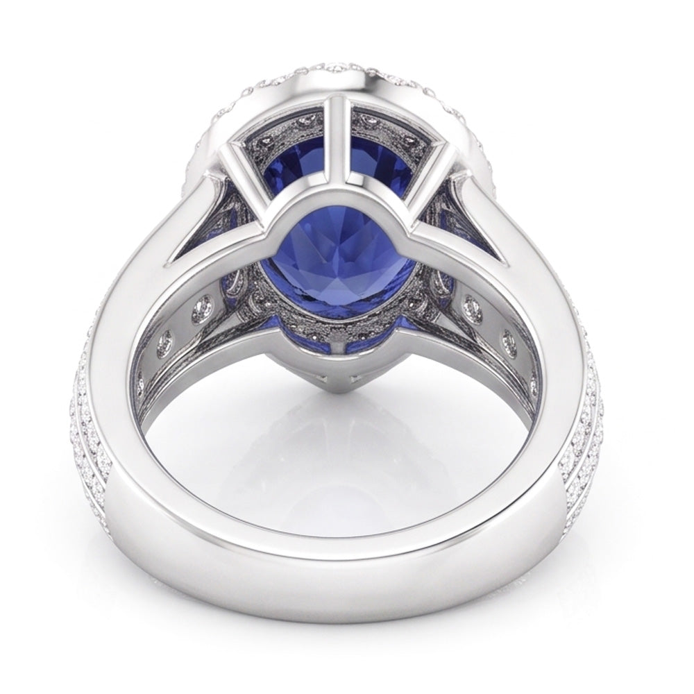 Pear Halo Verlobungsring mit blauem Saphir und Natürlicher Diamant ( nicht im Labor gezüchtet )en 3 Karat