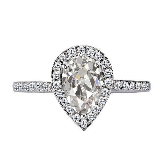 Old Mine Cut Diamant Ring in 14K Weißgold – Hauptansicht