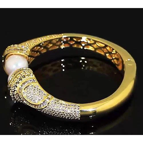 Pearl Echt Diamant Armreif 10 mm 5 Karat Damen Gelbgold 14K