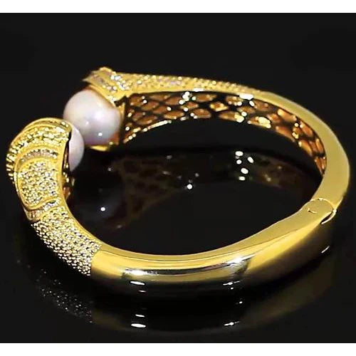 Pearl Echt Diamant Armreif 10 mm 5 Karat Damen Gelbgold 14K