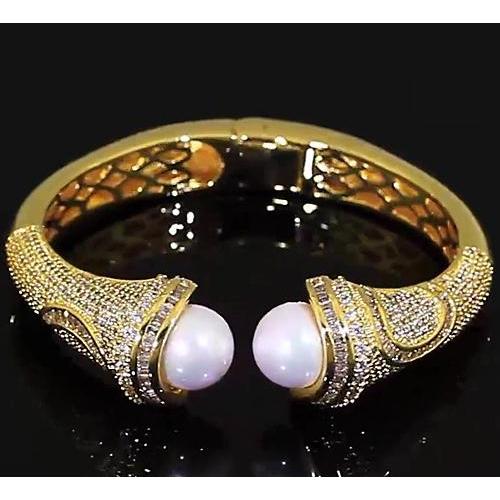 Pearl Echt Diamant Armreif 10 mm 5 Karat Damen Gelbgold 14K