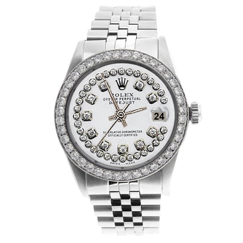 Perpetual Rolex Herrenuhr Datejust Edelstahl Jubile mit weißer Schnurlünette