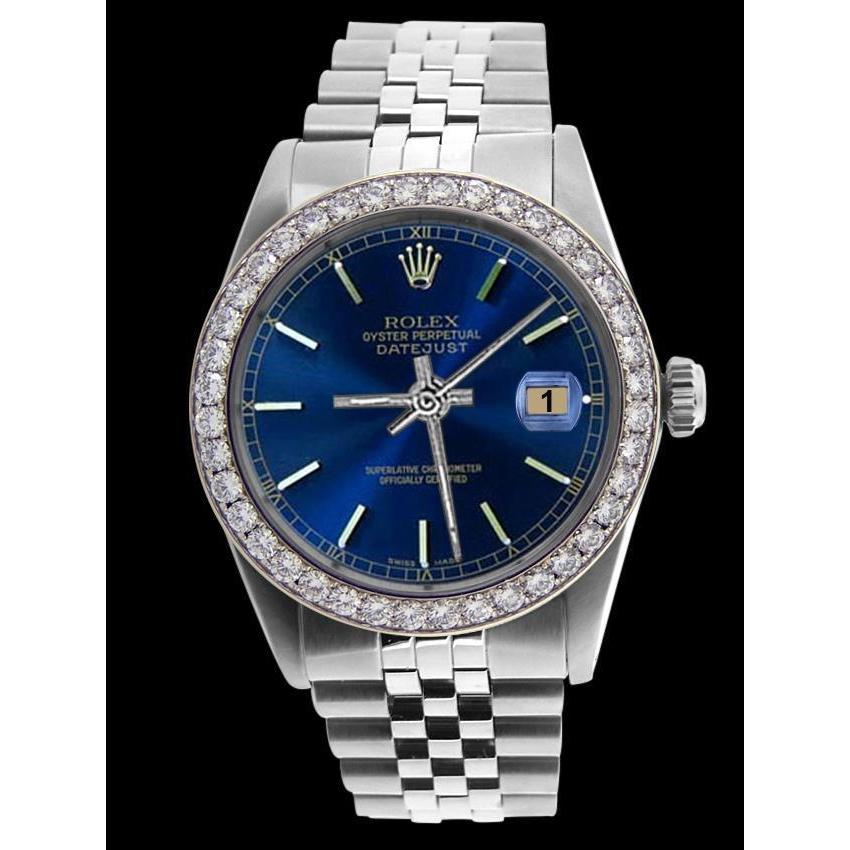Perpetual Rolex Herrenuhr mit blauem Zifferblatt und Jubilee-Diamant, schnell eingestellt