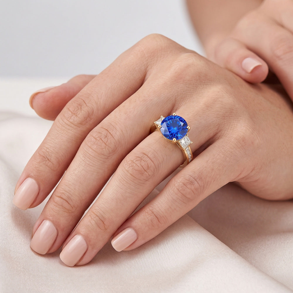 Princess Aus der Erde Abgebauter Natürlicher Diamant & Runden Blue Saphir Ring 3,50 Karat Kanalset