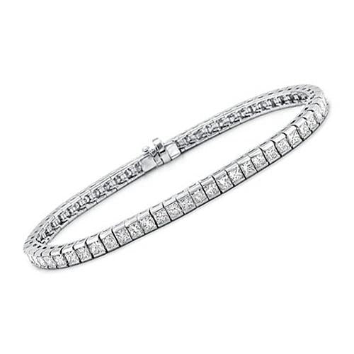 Princess Cut 9 Karat funkelnde Echt Diamanten Tennisarmband WG 14K