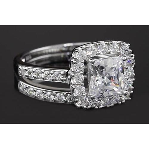 Princess Cut Natürliche Diamant 3 Karat Halo Ring Split Shank Style
