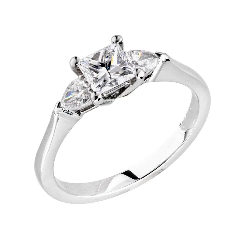 Princess & Pear Sparkling 3 Stone 2,10 Karat Natürlich Diamant-Verlobungsring