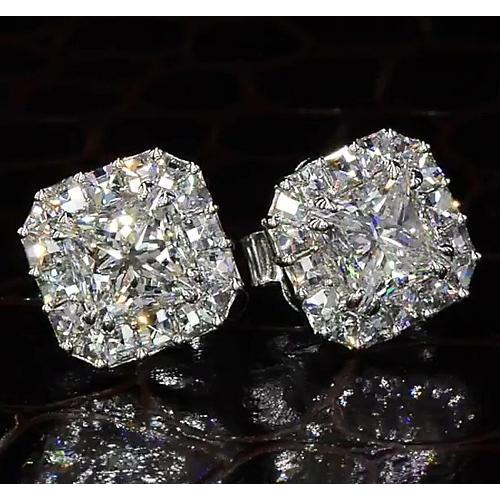 Princess Schliff Diamant Halo Stil Ohrstecker 4 Karat Weißgold 14K