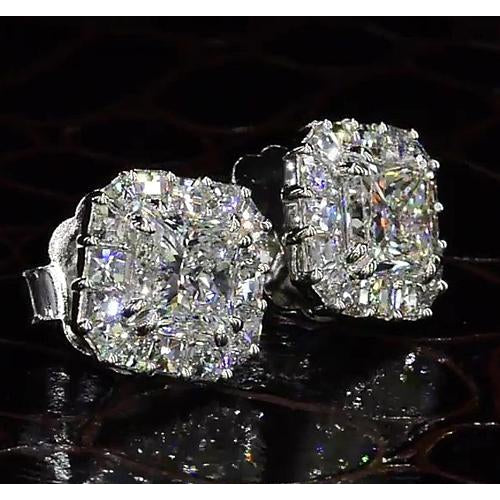 Princess Schliff Diamant Halo Stil Ohrstecker 4 Karat Weißgold 14K