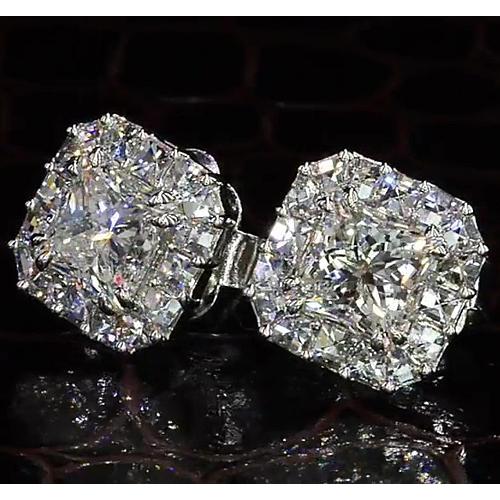Princess Schliff Diamant Halo Stil Ohrstecker 4 Karat Weißgold 14K