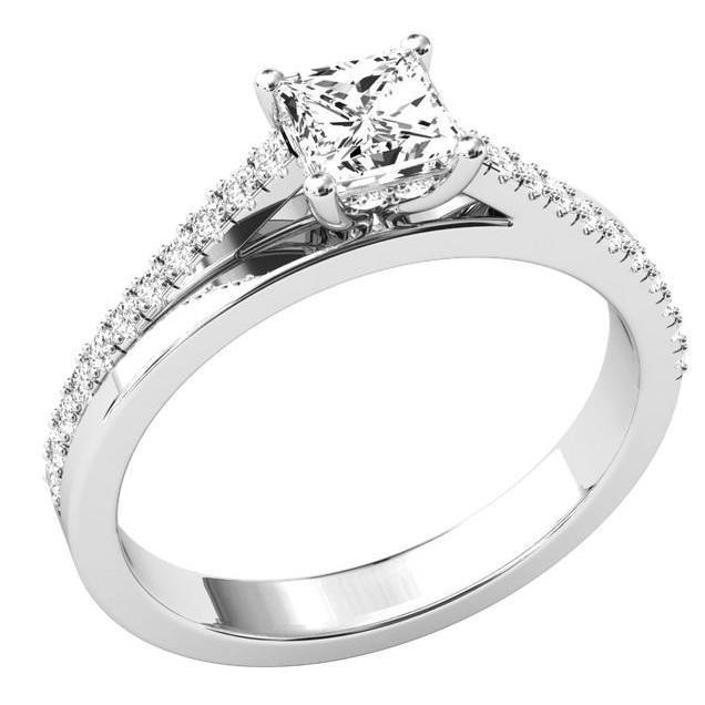 Prinzessin And Rundschnitt 2.50 Karat Echt Diamant-Solitärring mit Akzenten