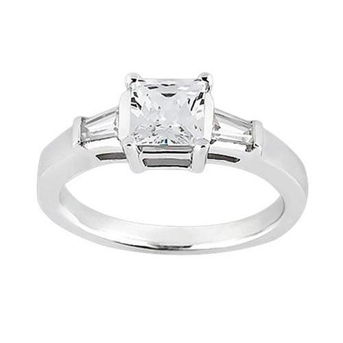 Prinzessin & Baguette 1,20 Karat Echt Diamant-Drei-Steine-Ring Weißgold 14K