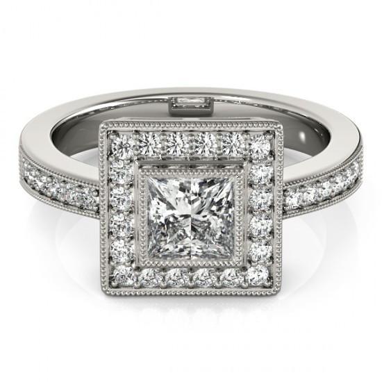 Prinzessin Echt DiamantVerlobungsring & Halo Runden Diamant1.50 Karat WG