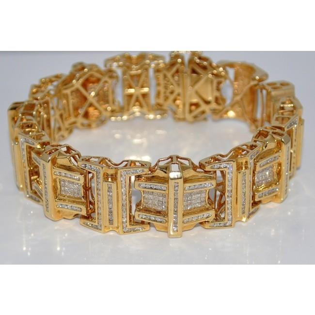 Prinzessin & Rund 9 Karat Natürliche Diamant Herren Armband Gelb Gold 14K
